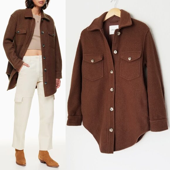 Wilfred Jackets & Blazers - Aritzia Wilfred Free 100% Merino Wool The Ganna Shirt Jacket Shacket XXS Brown
